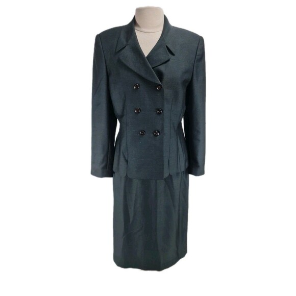 KASPER FOR ASL Women Career Skirt Suit Size 14 Black Three Button Up 121P - Picture 1 of 6